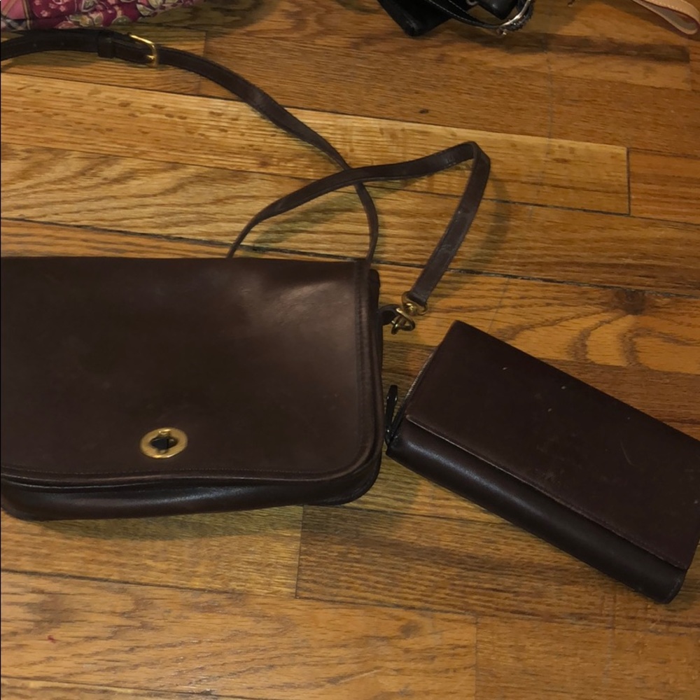Coach over shoulder bag with wallet set